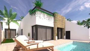 ALEJANDRA VIII, 2 soveroms 1-plan villa mellom strand og golfbanen i Pilar de la Horadada